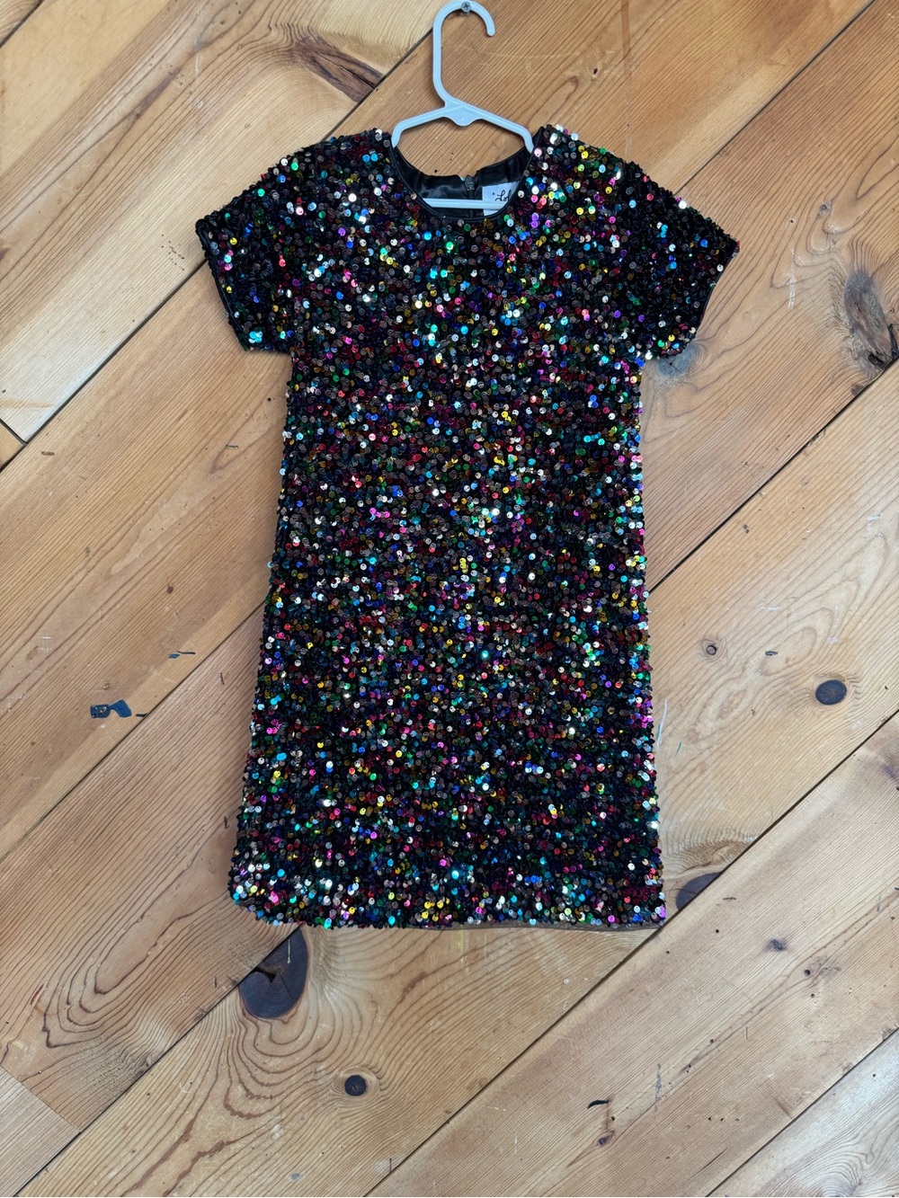 Lola + The Boys Black Multicolor Sequin Short Sleeve Dress